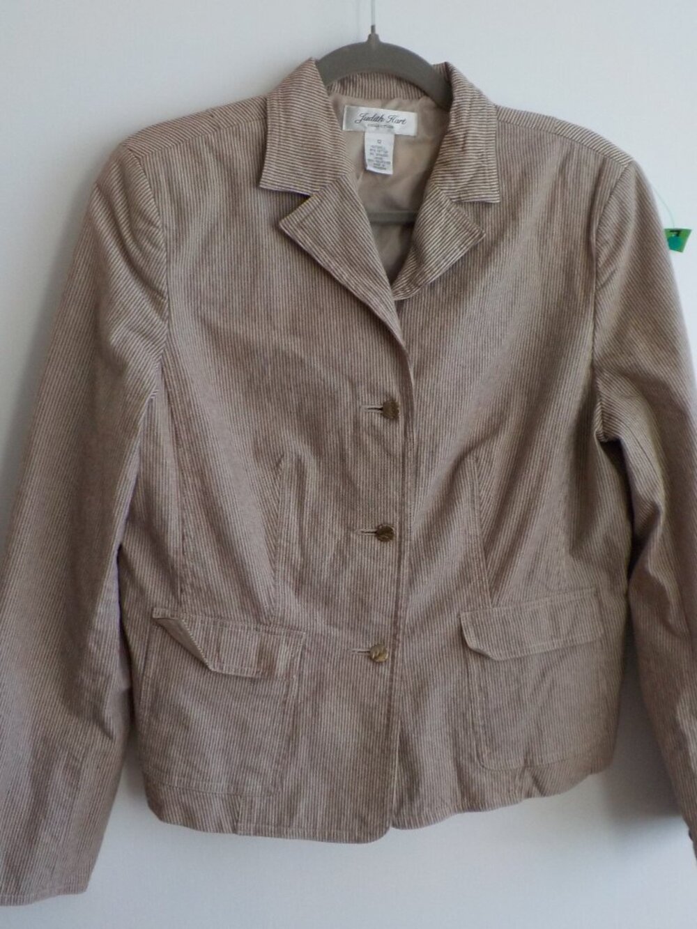 Judith Hart Jacket - Size 12 - Brown/Tan Stripe Lined Button Pockets (2536)